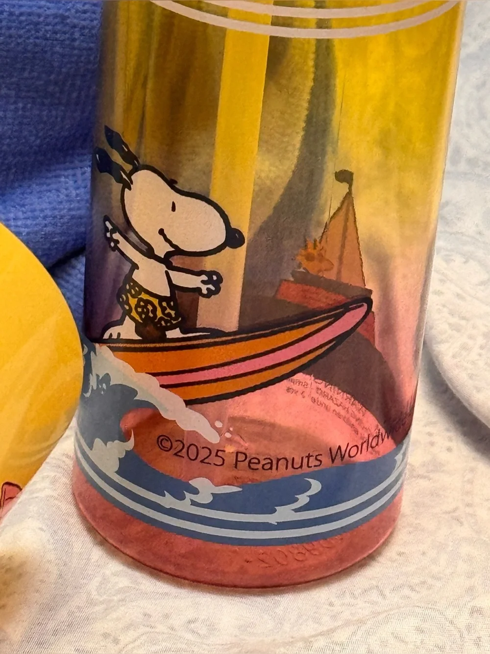 Peanuts Snoopy Beach Pool Bath Towel, 2 snack bowls & 16 oz Straw Bottle B